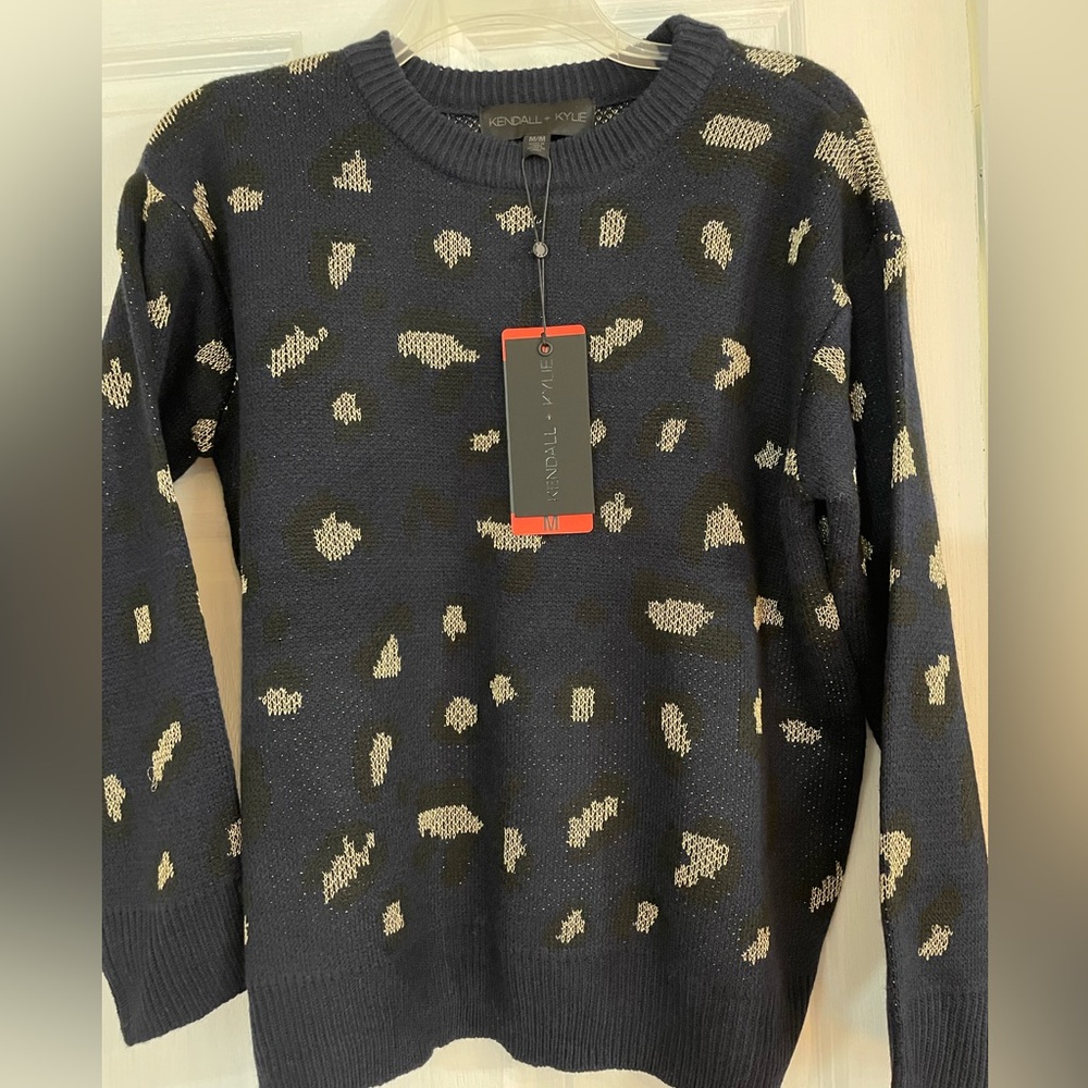 Kendall + Kylie navy/gold leopard sweater size M
